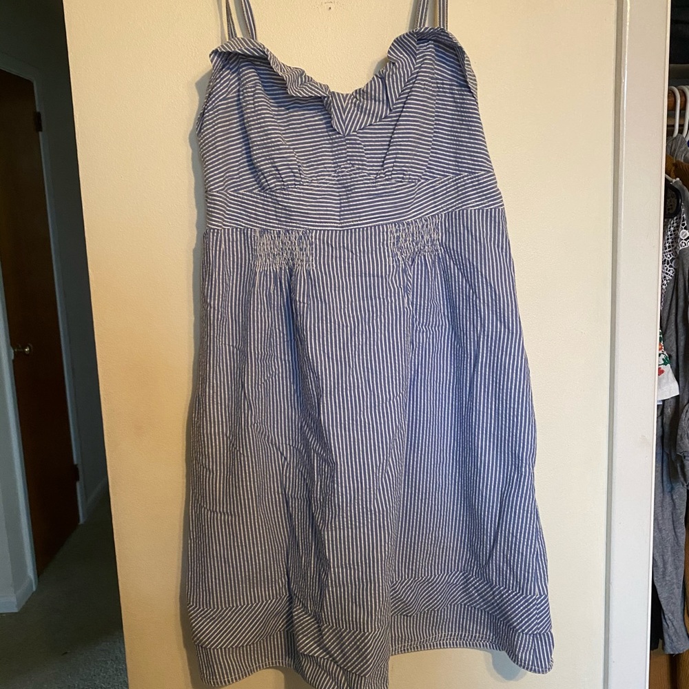 Blue and white striped dress